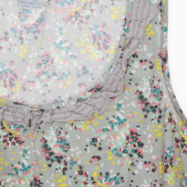 Grey Ditsy Floral Cotton Strappy Top Lace Ruffle T