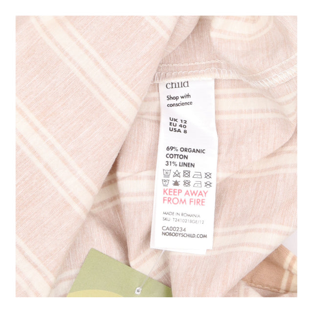 Waistcoat Top Beige White Striped Tie Front Organi
