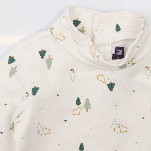 Turtle Neck Bodysuit Fleece Lined White with Bears