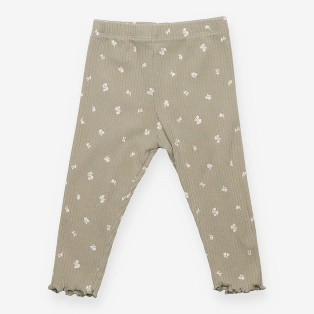 Legging Ribbed Green with White Flowers