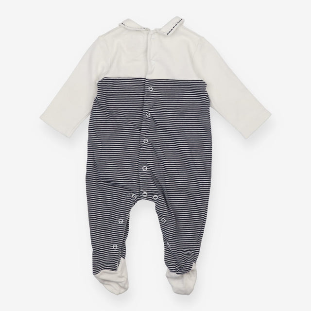 Sleepsuit collared white and navy striped