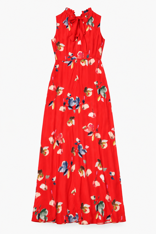 Dress Floral Print Ruffled High Neck Sleeveless Ma