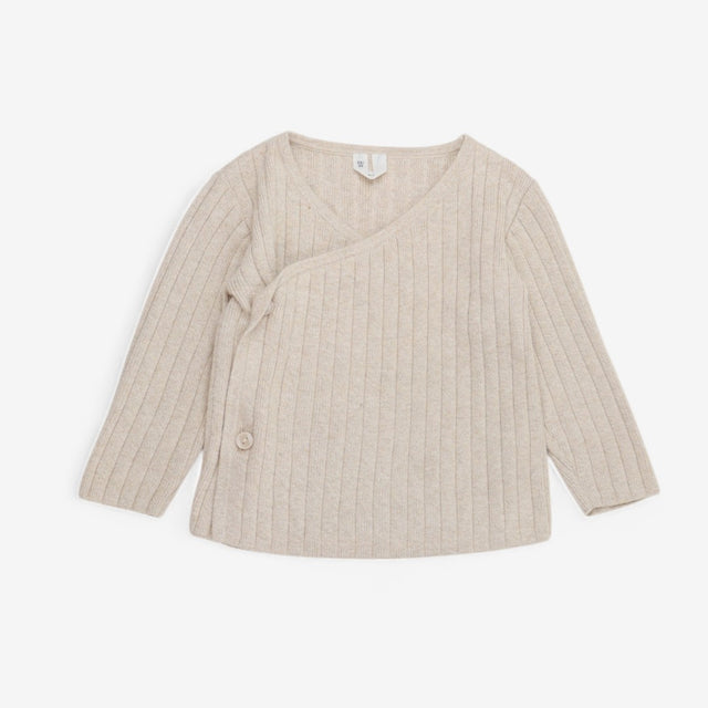 Cream Ribbed Wrap Cardigan