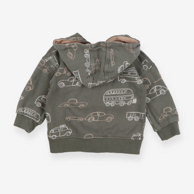 Hoodie Zipped Green with Vehicles