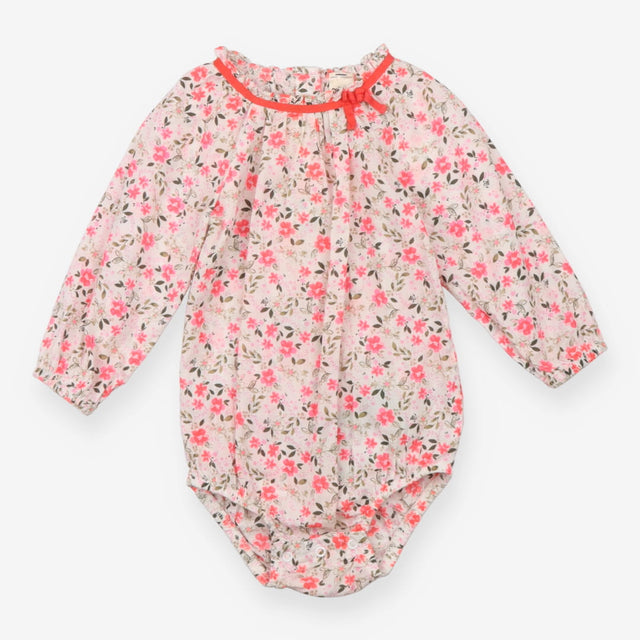 Bodysuit cotton LS floral bright pink