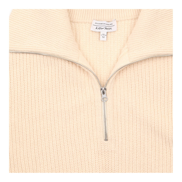 Jumper Knit Half Zip Ribbed Beige