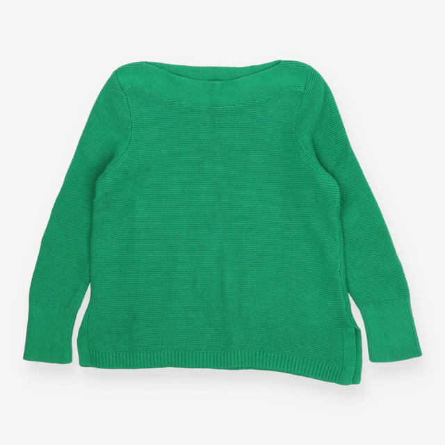Green Cotton Blend Boat Neck Knitted Sweater