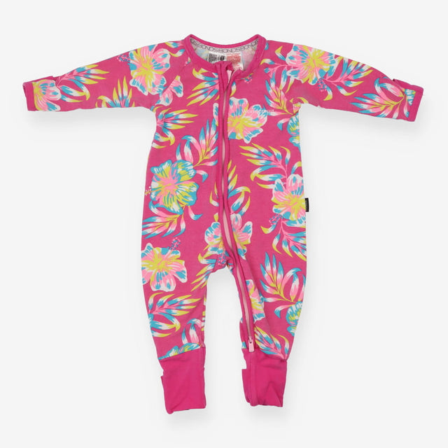 Sleepsuit hot pink exotic flowers zip