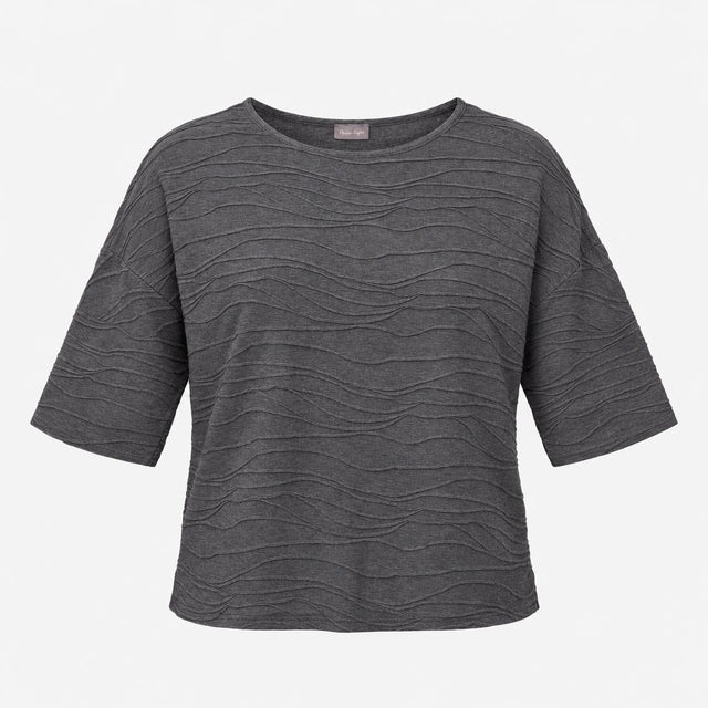 Charcoal Grey Wavy Textured Rib Long Sleeve Jumper