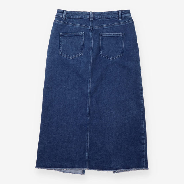 Midi Denim Skirt Front Split Raw Hem Eco Denim Dar