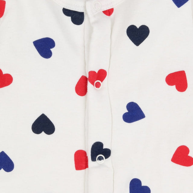 Padded footless romper white with hearts