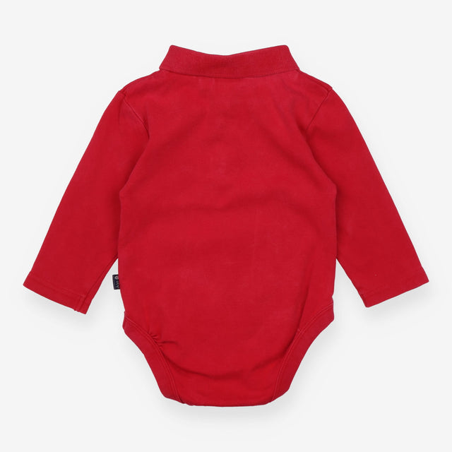 Bodysuit Collared Long Sleeve Red
