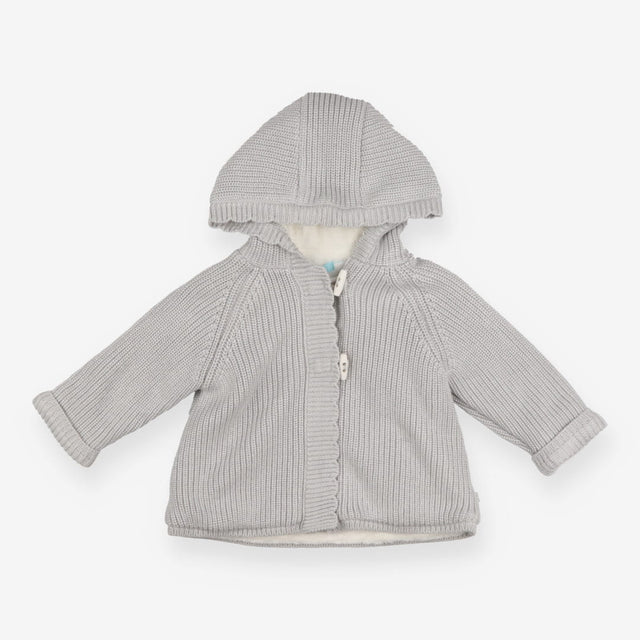 Hooded Cardigan Silver Sparkle Cream Fleece Lined