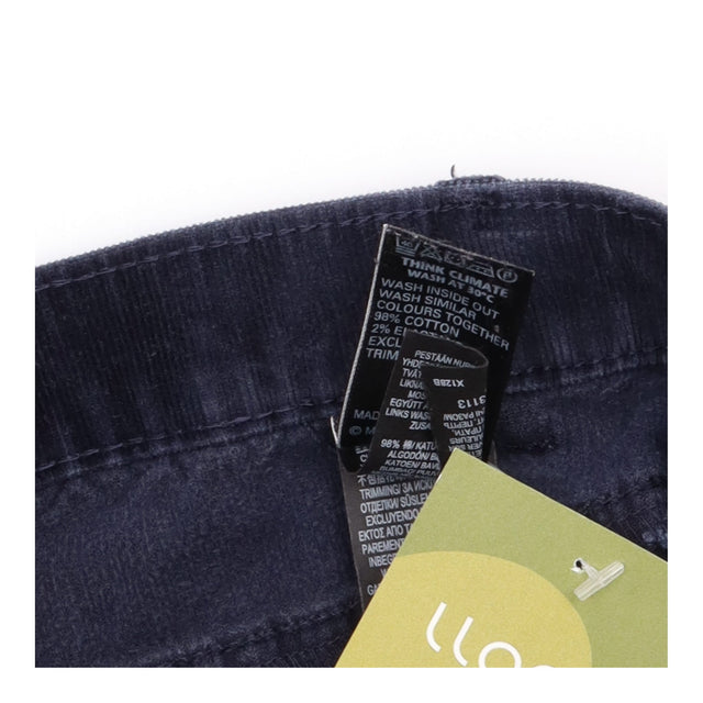 Navy Blue Fine Corduroy Leather Trim Straight Leg