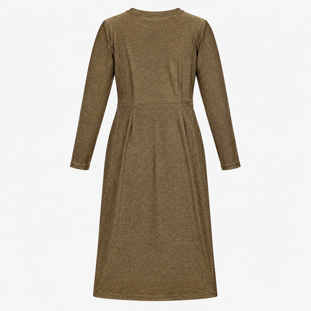 Midi Dress Gold Metallic Ruched Long Sleeve Bodyco