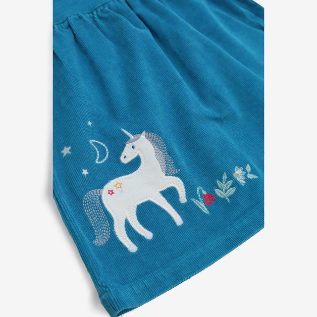 Dress blue corduroy pinafore unicorn