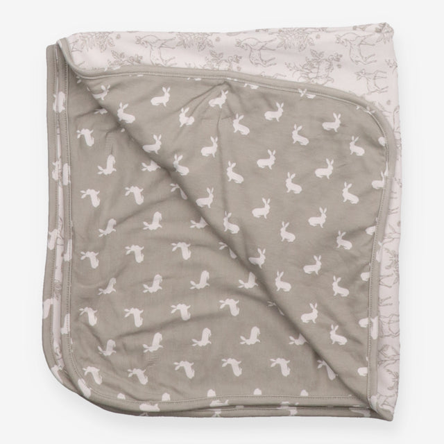 Blanket Jersey grey white rabbits reversible deers