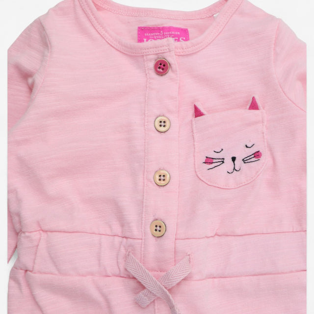 Long sleeve romper pink with cat pocket