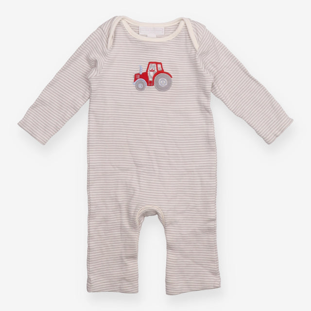 Sleepsuit grey and white stripe with red tractor a
