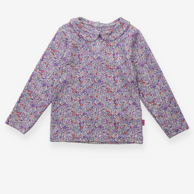 Top collared Purple with White Floral Print