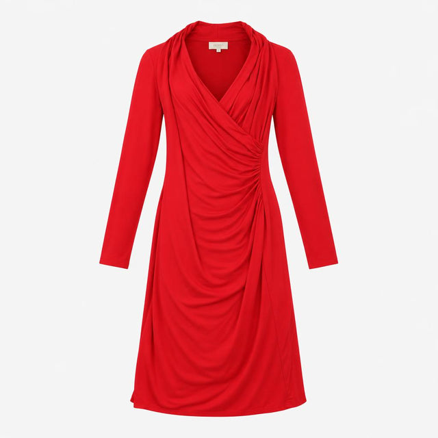 Bright Red Ruched Side Wrap Front Long Sleeve Jers