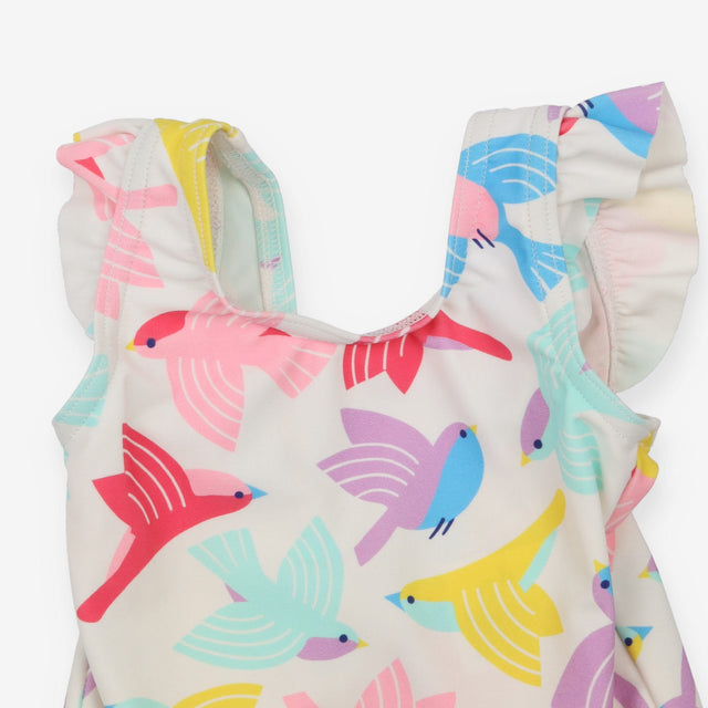 Swimsuit White with Frill shoulders and Birds