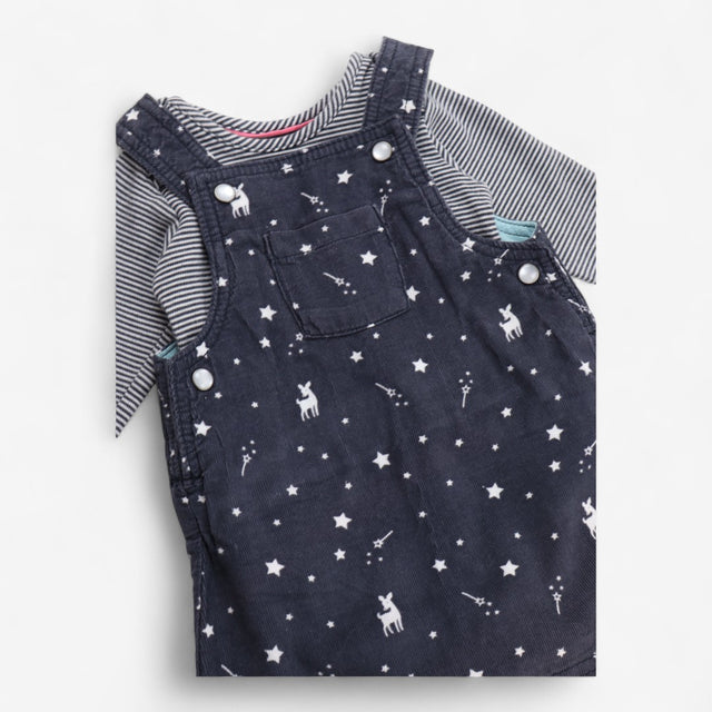 Pinafore Dress Grey with Stars and Striped Bodysui