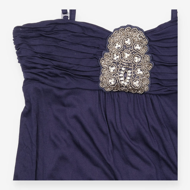 Maxi Dress Navy Blue Embellished Ruched Strappy