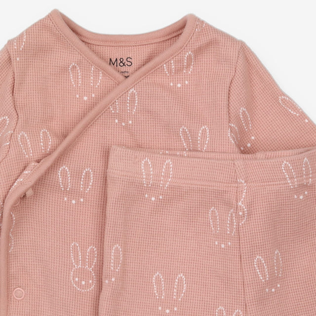 Pink Waffle Bunny Bodysuit and Footed Leggings Out