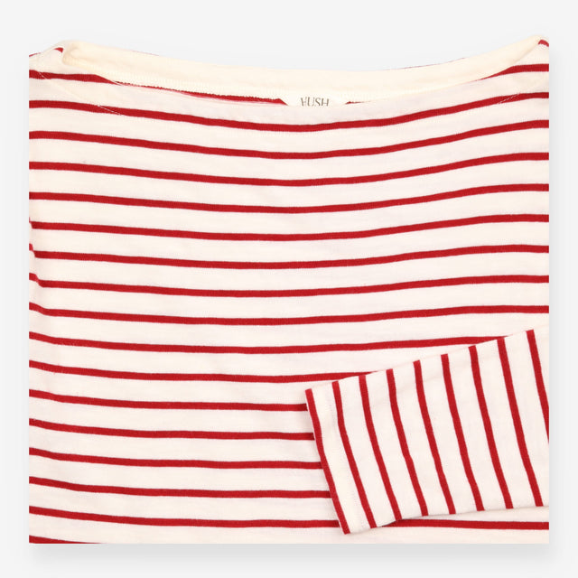 Striped Long Sleeve Cotton Top Red Whit