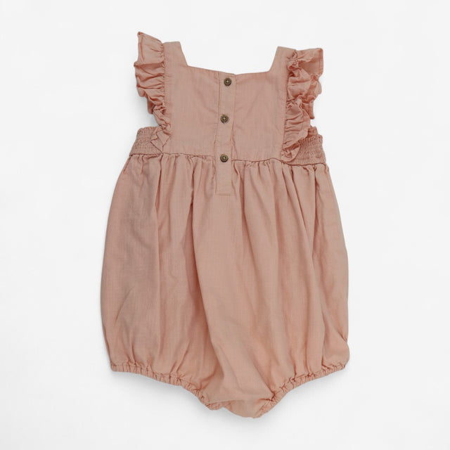Romper Pink Woven with Elephant Applique