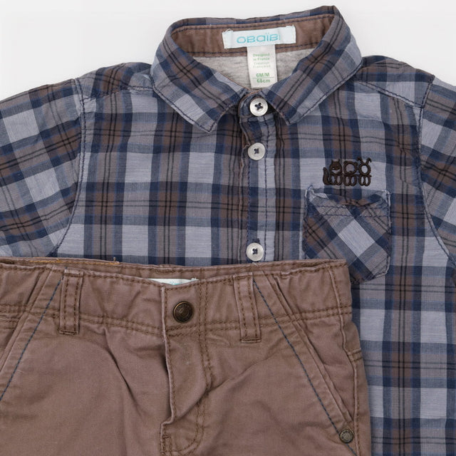 Outfit brown and blue trousers and shirt