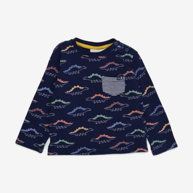 Tee blue dinosaur stripe pocket