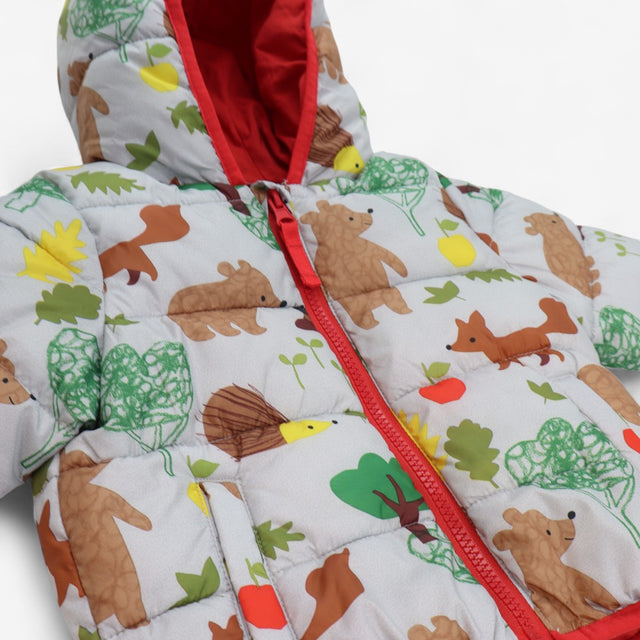 Coat Grey Puffer with Bears in the Woods
