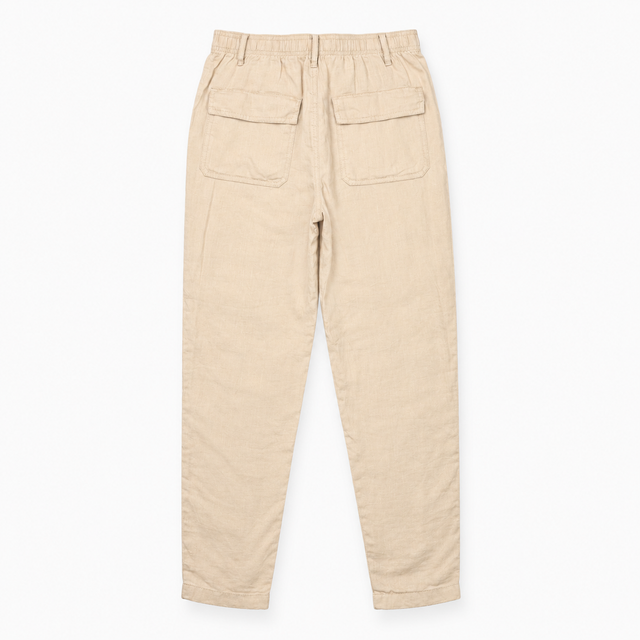 Linen Trousers Neutral Tapered Utility Style