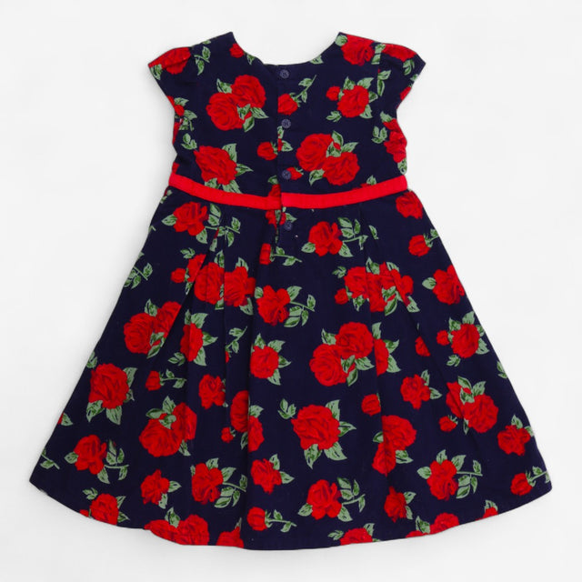 Dress short sleeves navy with roses