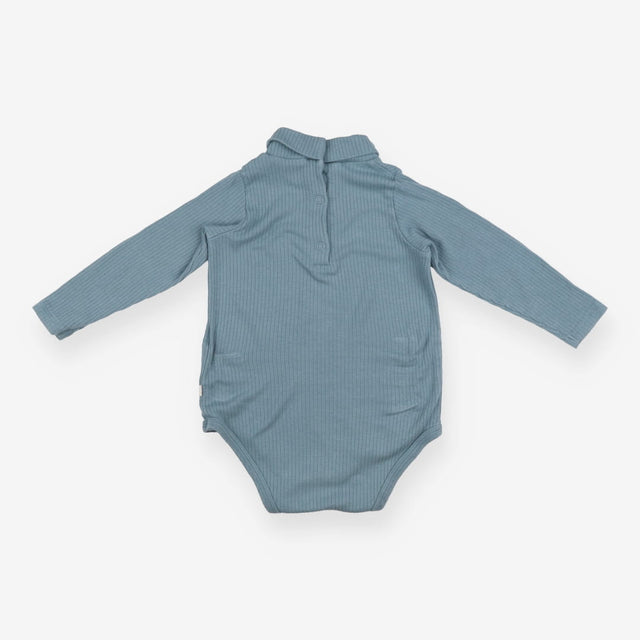 Roll neck blue ribbed bodysuit