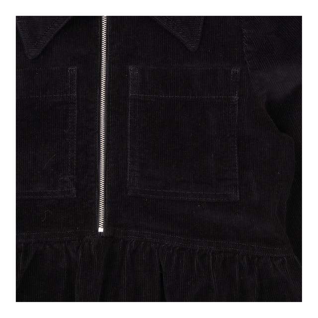 Black Corduroy Zip Front Midi Dress
