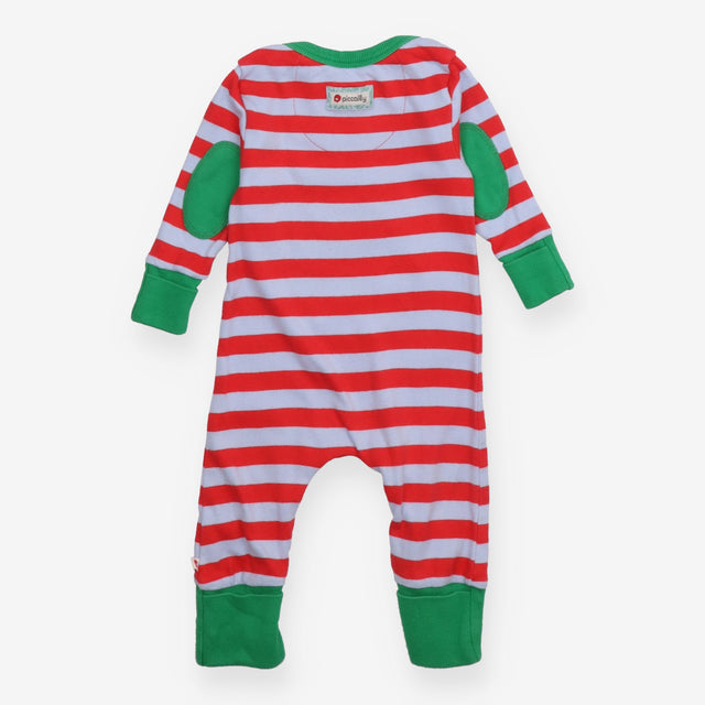 Sleepsuit blue red stripe christmas pudding