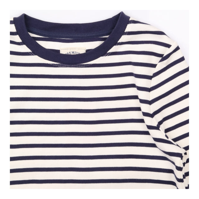 Maxi Dress Cream Navy Stripe Long Sleeve Cotton