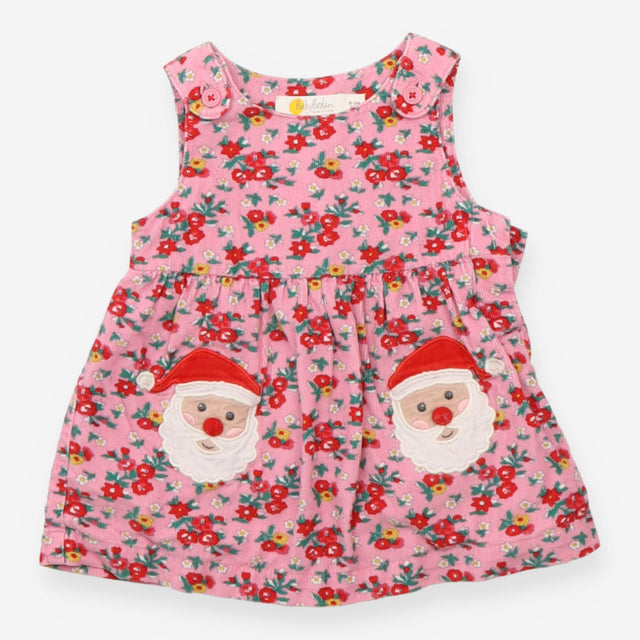 Pinafore Dress Floral Cord with Santa Appliques