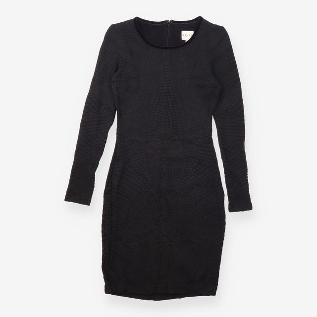 Black Textured Long Sleeve Bodycon Dress
