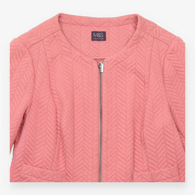 Quilted Jacket Dusty Pink Chevron Zip Front