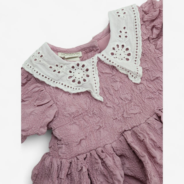 Dress pink with white lace collar bubble fabric