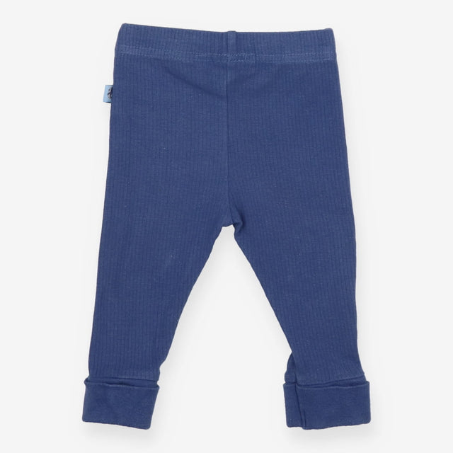 Blue ribbed leggings with whale tag
