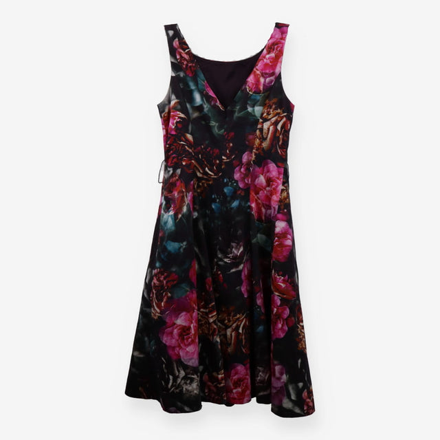 Dark Floral Sleeveless Fit and Flare Party Dress