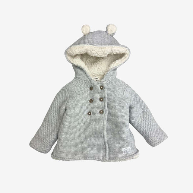 Grey Knitted Fleece lined button Cardigan