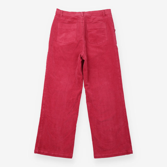 Cropped Trousers Berry Red Corduroy Scalloped Pock