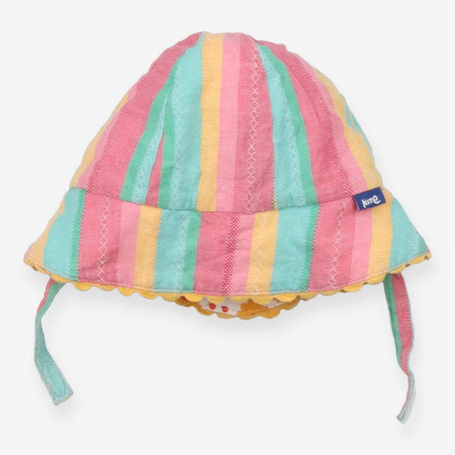 Summer hat reversible stripe orange flowers