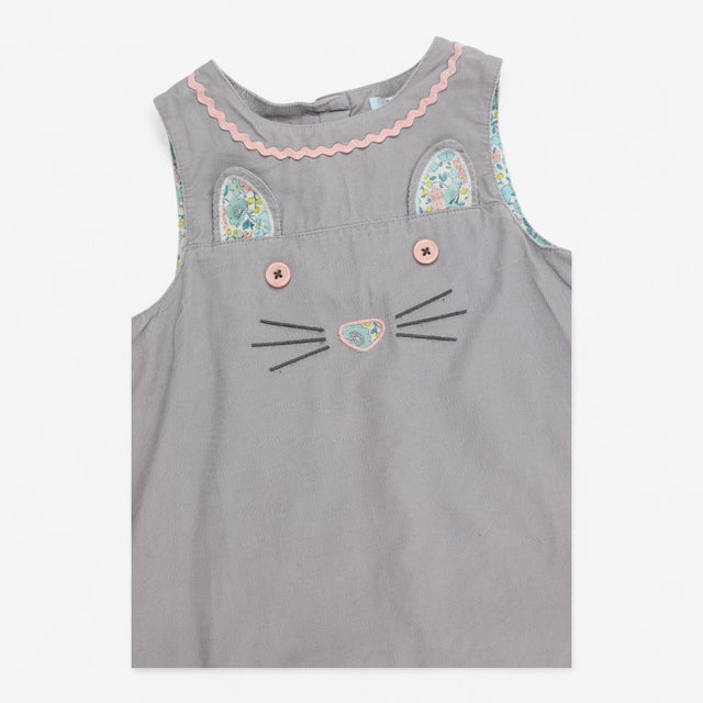 Dress Cord Sleeveless Grey Kitten Face